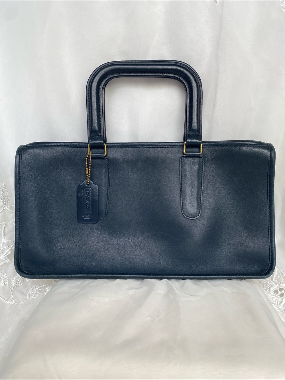 Vintage Coach Slim Satchel Navy Leather Structured Brief Bag